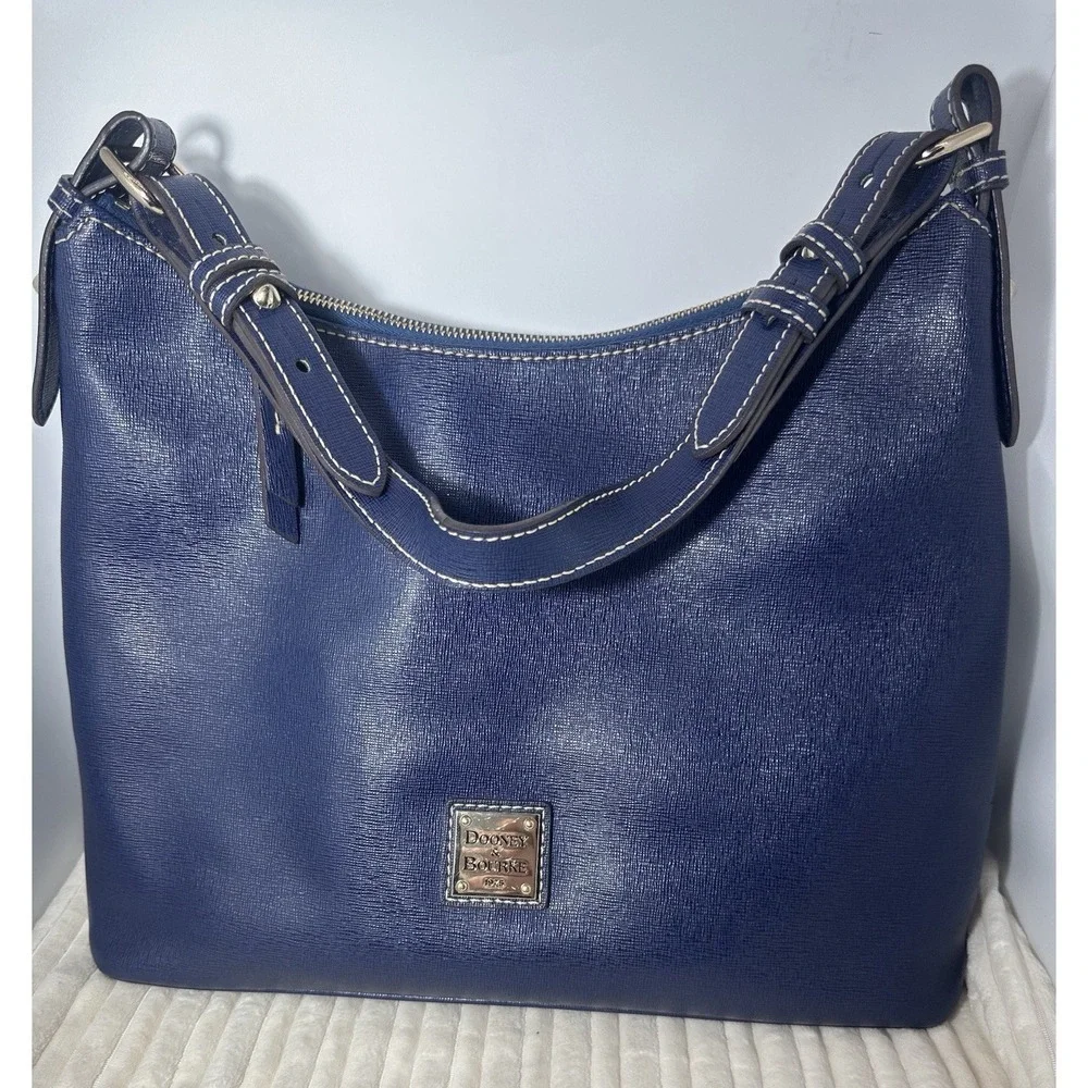Dooney & Bourke Leather Hobo Bag Purse Navy/Red Interior Pre-Owned